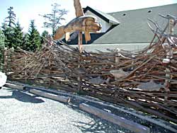 A driftwood themed parking lot